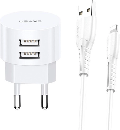 USAMS T20 wall charger with 2xUSB 2.1A Lightning