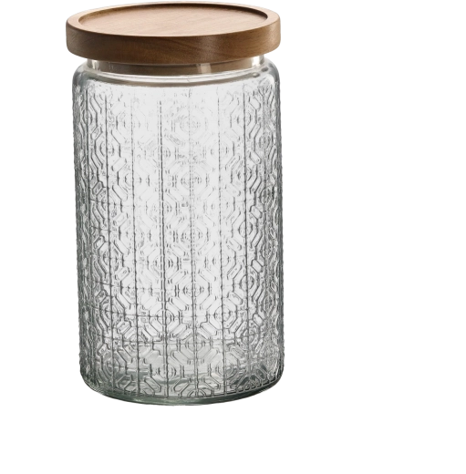 Bocal rond en verre 1 l avec couvercle en bois