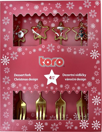Fourchettes à dessert au design de Noël doré, lot de 4 pièces