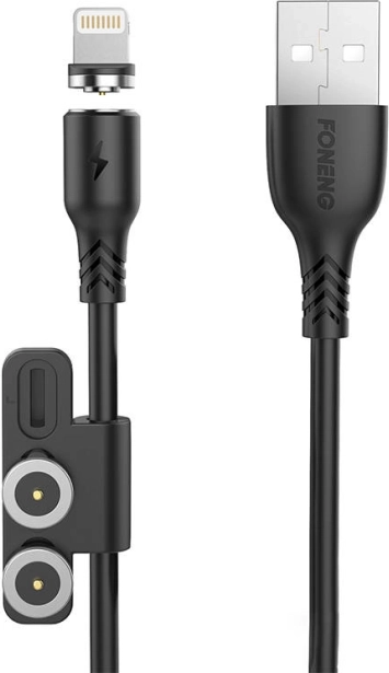 Magnetic charging cable 3-in-1 FONENG X62, USB to USB‑C / Lightning / Micro USB, 2.4 A, 1 m, black