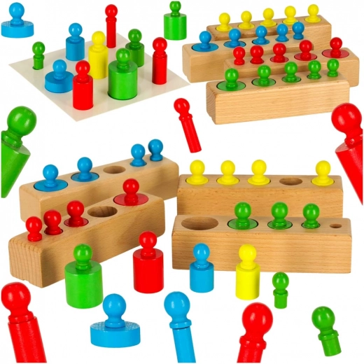 Wooden Montessori Stacker – Colorful Cylinders and Weights