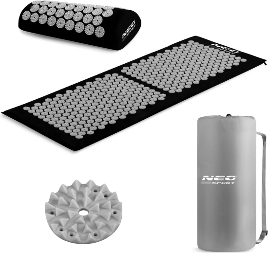 Set da massaggio per digitopressione Neo-Sport – tappetino con punte e cuscino, nero-grigio