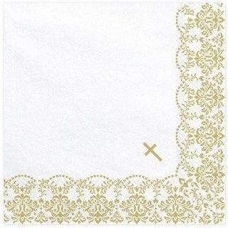 Communion paper napkins with white-gold ornament 33 × 33 cm, 20 pcs