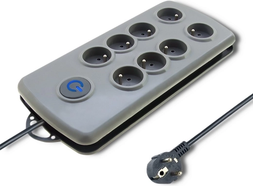 Prolunga con protezione da sovratensioni Quick Switch, 8 prese, 2,5 m, grigia