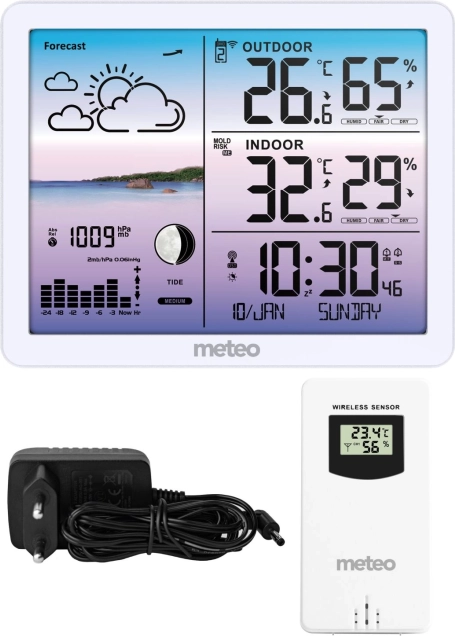 weather station with wireless sensor METEO SP107, white