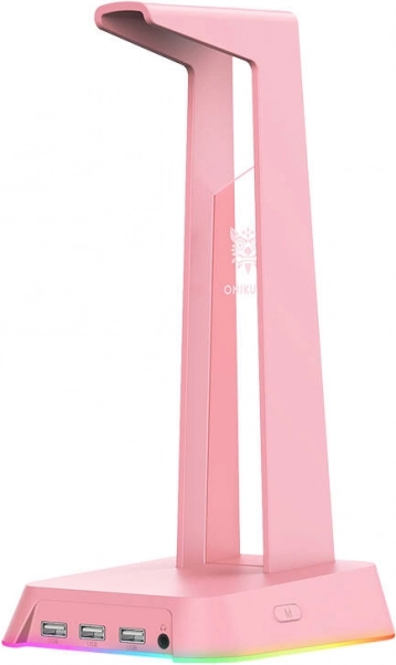 ONIKUMA Pink Headphone Stand with RGB Lighting and 3× USB 2.0