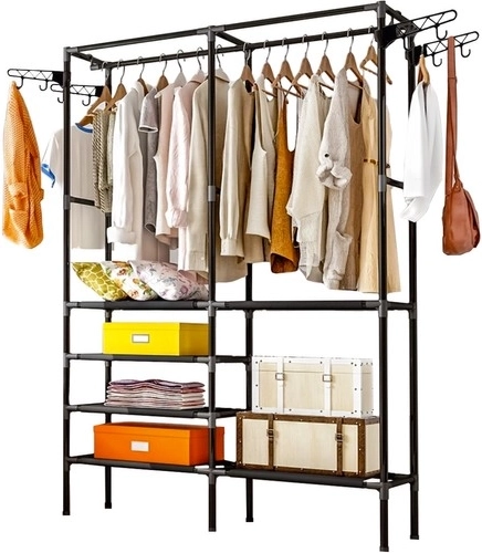 Stand appendiabiti doppio RUHHY in stile loft con ripiani