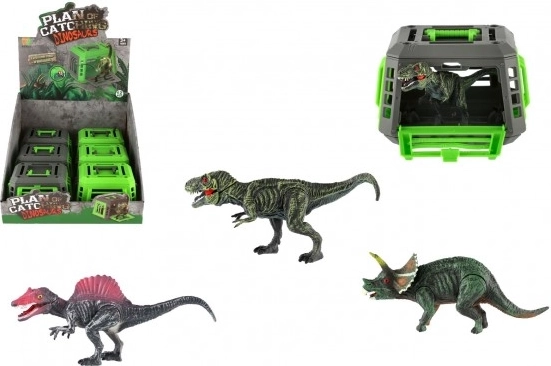 Dinosaur in a portable cage – plastic toy 13 × 9 cm, assorted species, box of 12