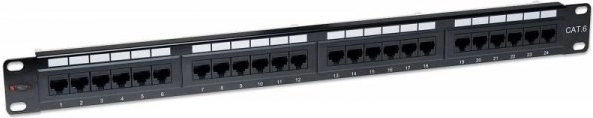 Patch Panel 1U Cat6 UTP 24×RJ45 Black