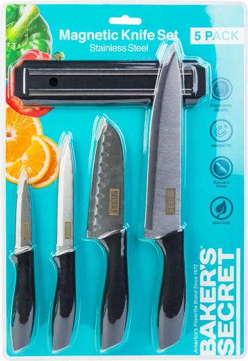Set di coltelli da cucina Baker's Secret con supporto magnetico, 5 pezzi