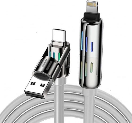 BlitzWolf 4v1 kabel USB-C/USB-A na USB-C/Lightning 1,2 m 240 W RGB, šedý