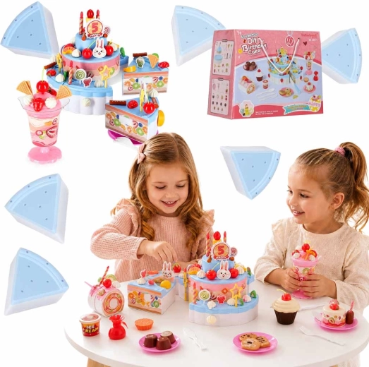 Pasticceria per bambini – torta di compleanno a 3 piani con velcro, luci e musica, 117 pezzi, blu