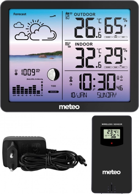 Weather Station with Wireless Sensor METEO SP107, Black