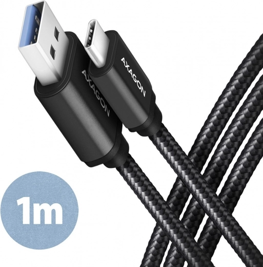 AXAGON cavo USB-C – USB-A 3.2 Gen 1, 1 m, 3 A, alluminio, treccia in nylon, nero