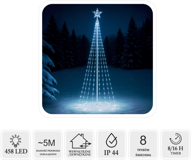 LED kegleformet juletræ med stjerne 3 m, 458 LED, koldhvid, indendørs/udendørs