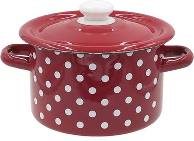 Pentola smaltata con coperchio 2 l a pois rossa