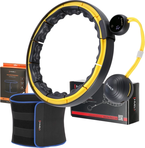 Massage hula hoop set with weight HMS HHM21 and slimming belt BR1313 black/yellow