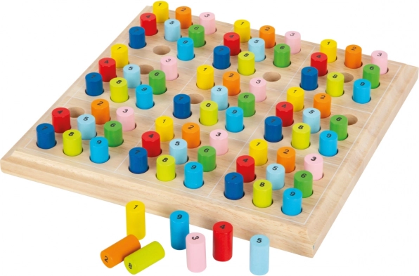 Sudoku in legno con cilindri colorati