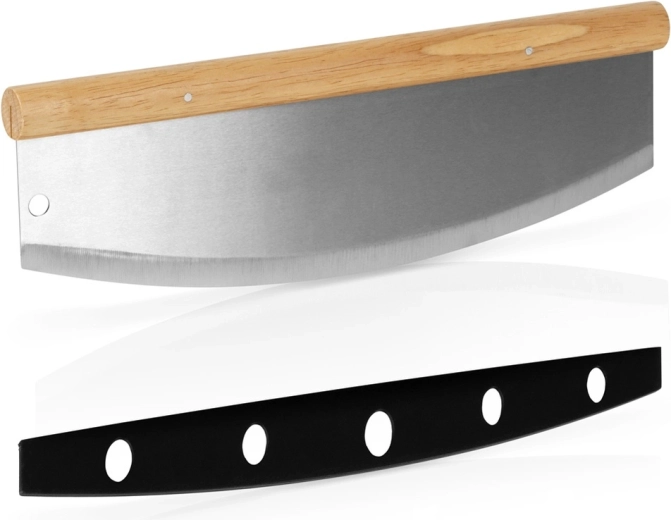 Vilde stalen wiegmes voor pizza 35 × 12 cm met bamboe handvat