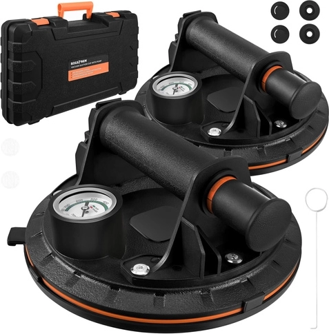 Ventouses à vide avec pompe Bigstren – set de 2 pcs, 200 kg, manomètre, mallette