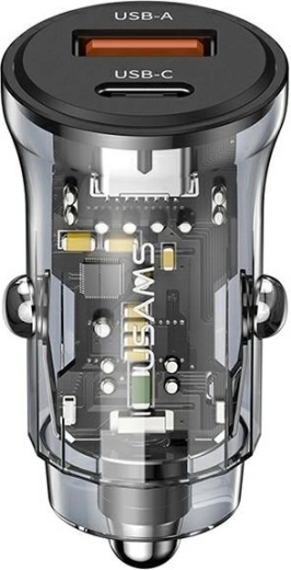 Car Charger 30W 1xUSB + 1xUSB-C Fast Charging
