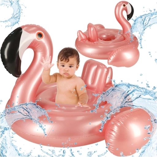 Inflatable children's round lounger with seat – flamingo 60 cm