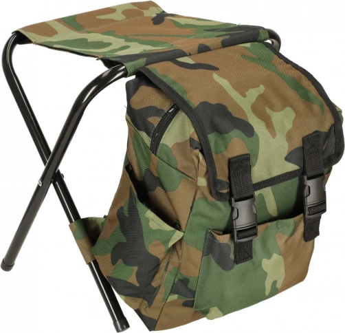 Toeristenrugzak met geïntegreerd inklapbaar stoeltje in camouflagepatroon 10L