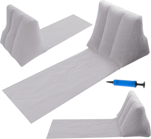 Inflatable beach mat with backrest and pillow – Gray