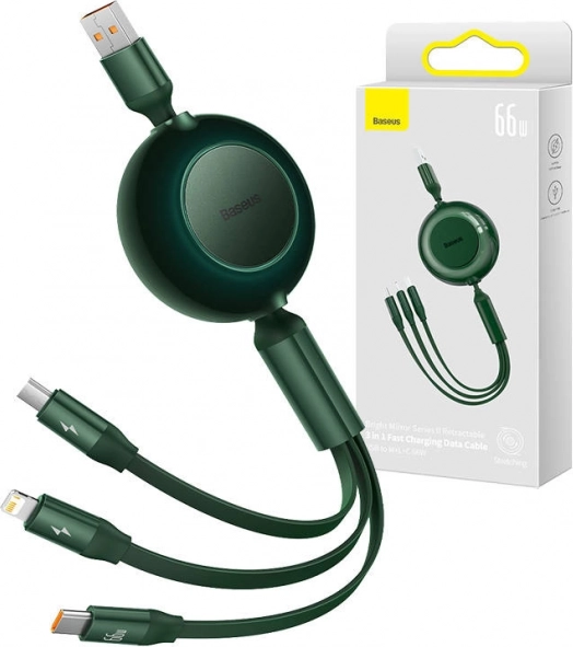 Baseus Bright Mirror 3 cavo USB 3 in 1 per micro USB, USB‑C e Lightning 66W 1,1 m – Verde