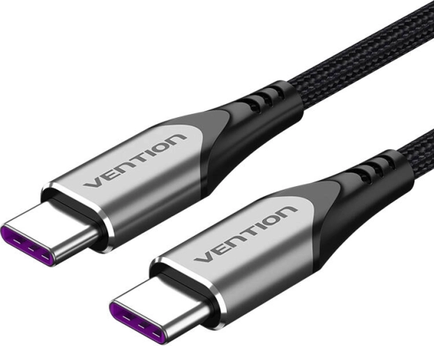 Câble USB‑C Vention 1,5 m, PD 100 W, nylon, gris