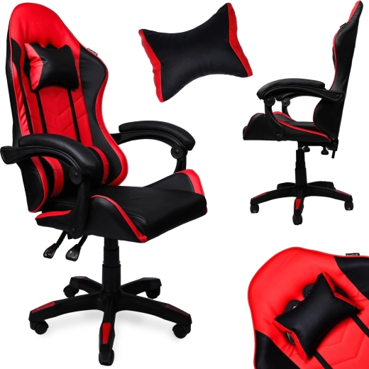 Gaming-Drehsessel aus Kunstleder, schwarz-rot