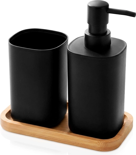 Set da bagno Bathroom Solutions con dispenser e bicchiere 350 ml, nero, 3 pezzi