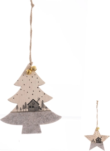 Decorazione natalizia sospesa in legno e feltro beige 11 × 13 cm (2 varianti)