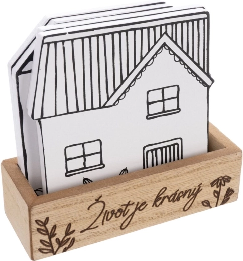 Dessous de verre en bois forme maison blancs – 4 pcs