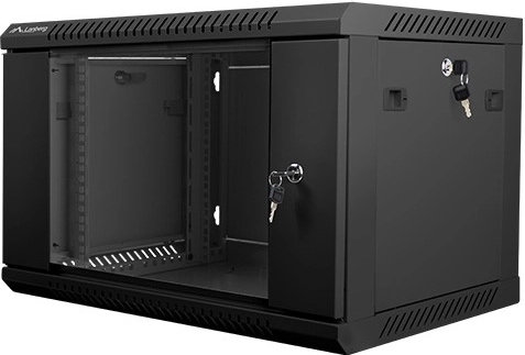 Wall-mounted server cabinet 19'' 6U 600x450mm black with glass doors