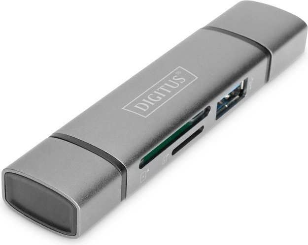 Lettore di schede a 3 porte USB Tipo C/USB 3.0 SuperSpeed SD Micro SD Digitus grigio