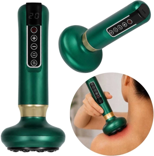 Handheld electric massage device with Chinese cupping function, USB, green