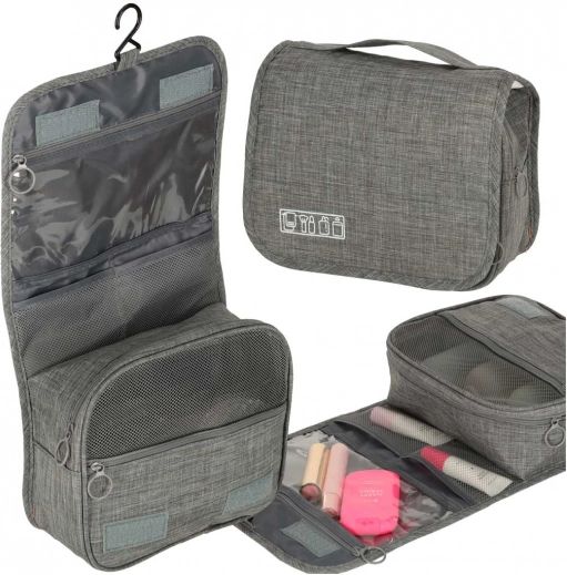 Hanging Travel Cosmetic Bag with Organizer Grey