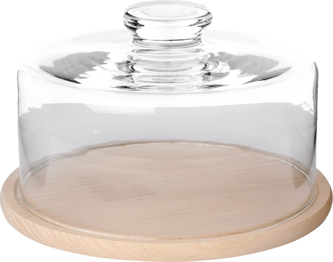Portaformaggio con campana in vetro e tagliere in legno 24 cm