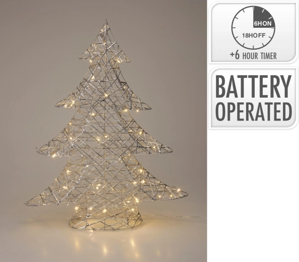 Silver LED Christmas tree with timer, 60 cm