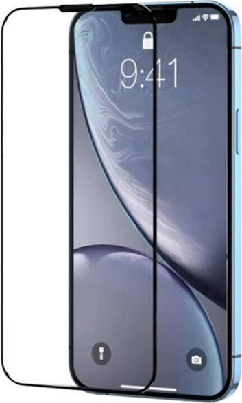 Tempered glass with black frame and dust filter for iPhone 15 Pro Max