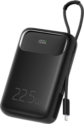 Mcdodo Power Bank 10,000 mAh with Lightning Cable, 22.5 W (Black)