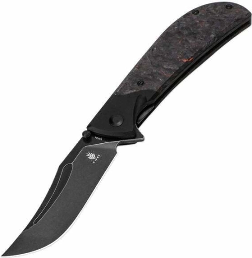 Kizer Phoenix coltello tascabile 9 cm, Black Stonewash, nero/arancione, FAT Carbon e alluminio