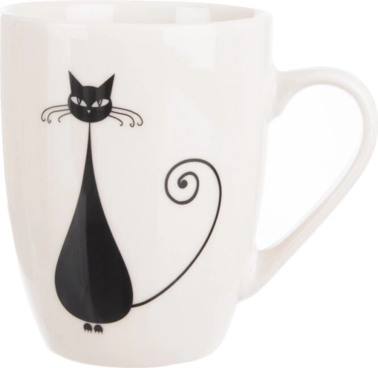 Porcelain mug with cat motif, white/black, 370 ml