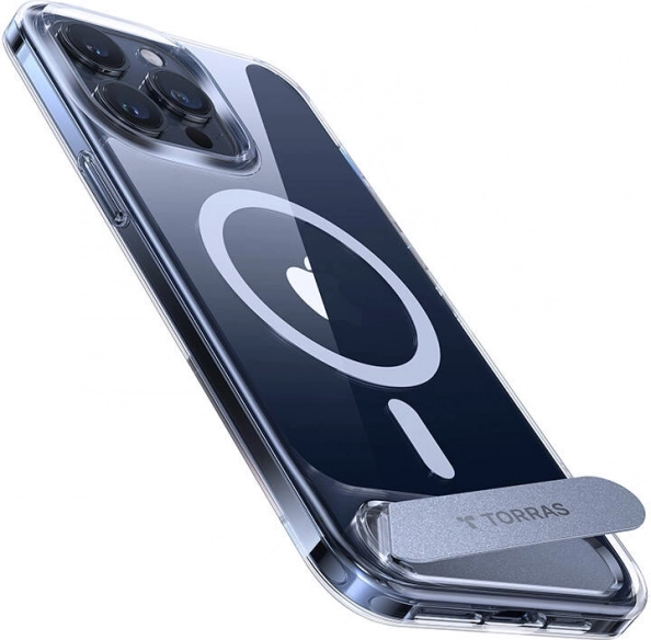 Pouzdro TORRAS UPRO Pstand pro iPhone 15 Pro – průhledné magnetické s výsuvným stojánkem