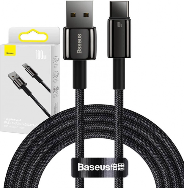 Cavo Baseus Tungsten Gold USB a USB-C, 100 W, 2 m nero
