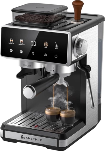 Macchina per espresso a leva AMZCHEF con macinacaffè integrato, 20 bar, argento