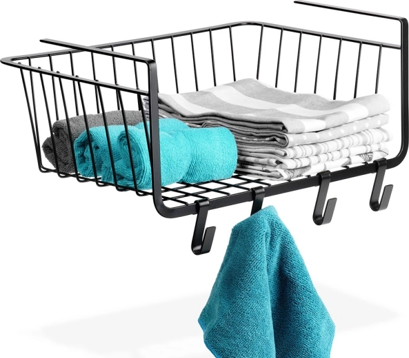 Hængende metaltrådkurv under hylde, sort 40,5 × 26 × 16 cm