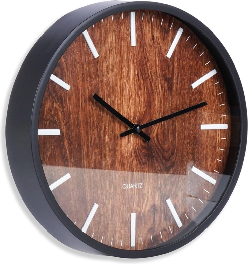Wall clock black 29.5 cm with wooden dial