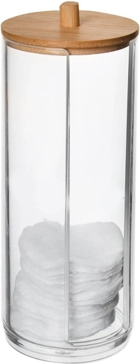 Distributeur de cotons WHITNEY en acrylique avec couvercle en bambou